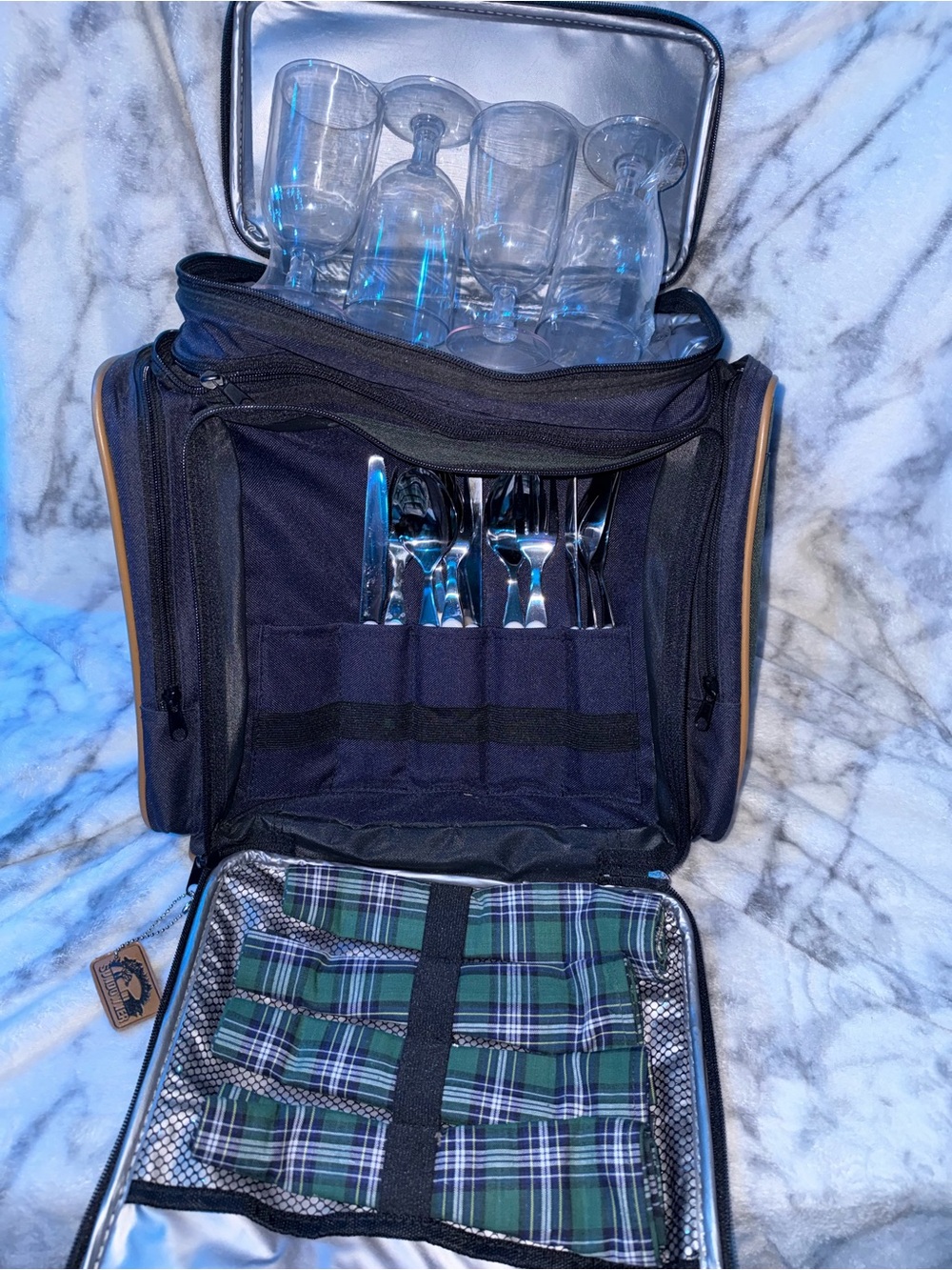 Men's Navy Picnic Organizer Bag with Cutlery and Glass Storage